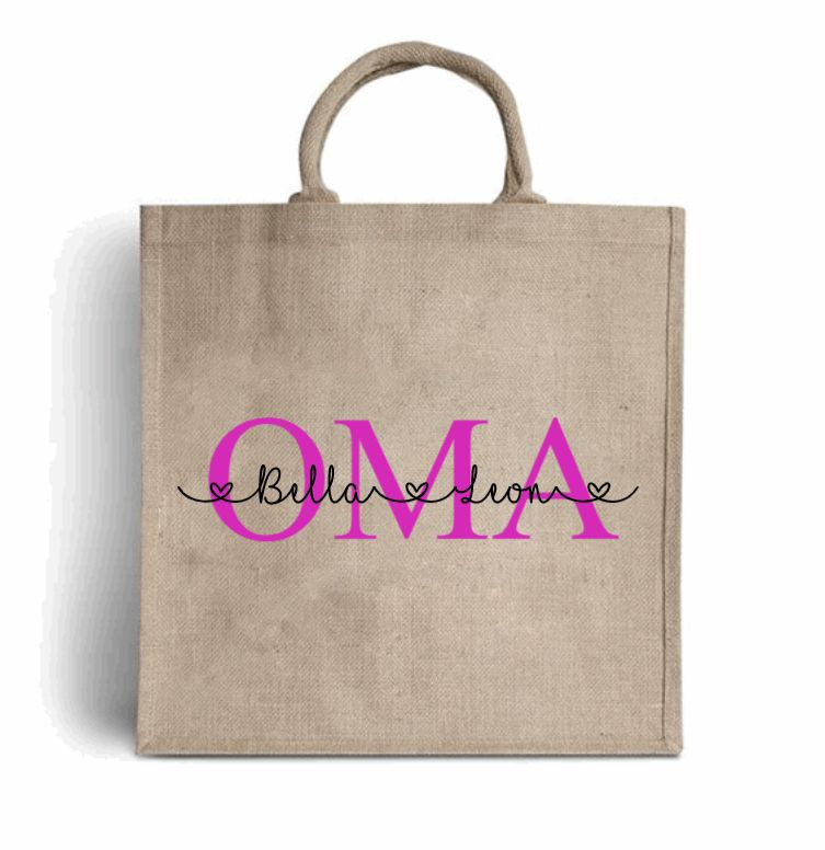 Jutetasche Shopper Oma Name PinkClouds